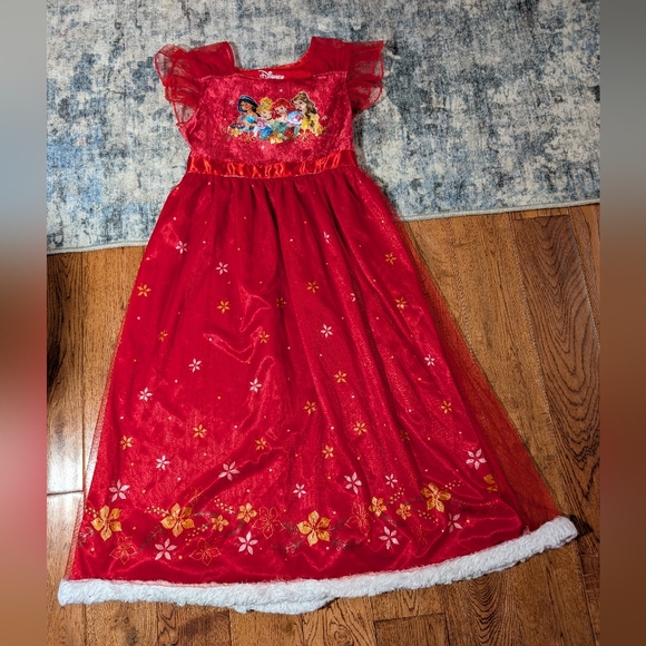 Disney Girls Sheer Overlay Fur Trimmed Princess Nightgown Dress Size 8 EUC - Picture 1 of 5